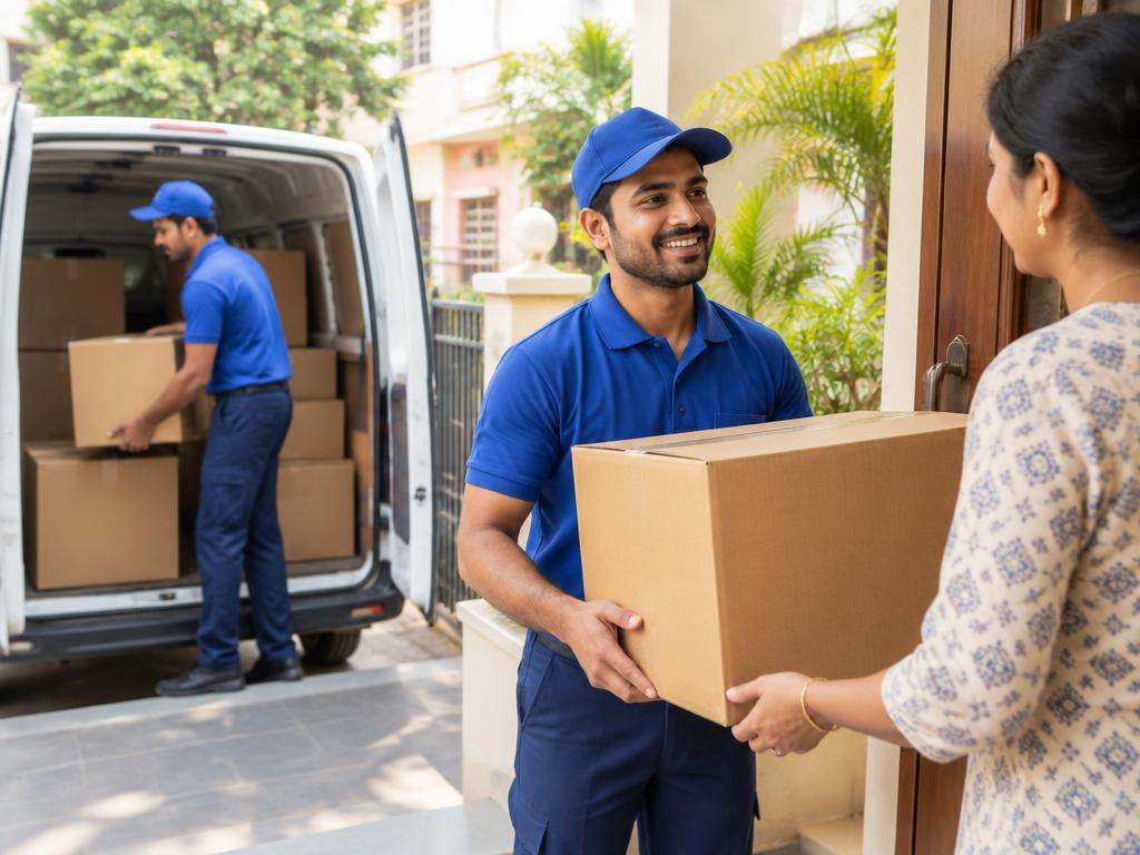 ABR crew delivering packed boxes at a customer's doorstep