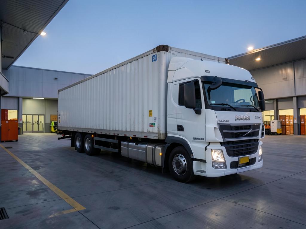 Container truck loaded at a warehouse bay for a full truck load shipment
